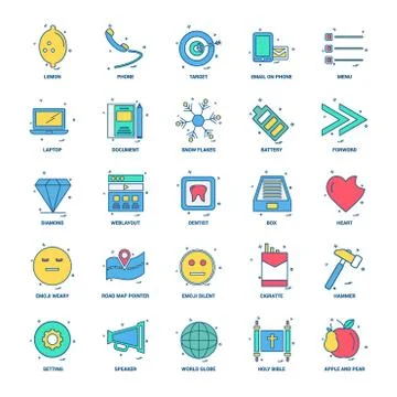 25 Business Concept Mix Flat Color Icon set Stock Illustration