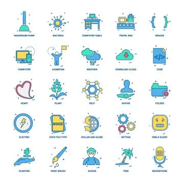 25 Business Concept Mix Flat Color Icon set Stock Illustration