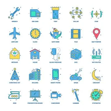 25 Business Concept Mix Flat Color Icon set Illustrazione stock