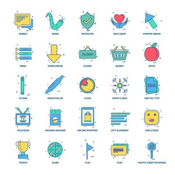 25 Business Concept Mix Flat Color Icon set Stock Illustration