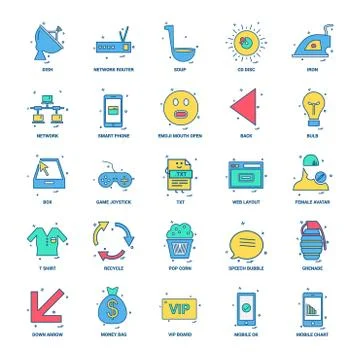 25 Business Concept Mix Flat Color Icon set Stock Illustration