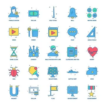25 Business Concept Mix Flat Color Icon set Stock Illustration