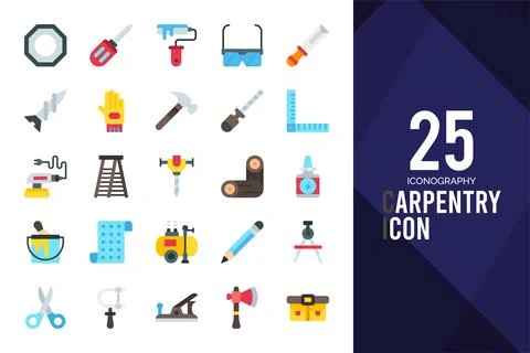 25 Carpentry Flat icon pack. vector illustration. Stock Illustration