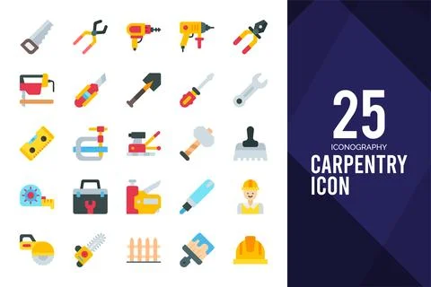 25 Carpentry Flat icon pack. vector illustration. Stock Illustration