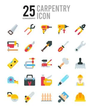 25 Carpentry Flat icon pack. vector illustration. Stock Illustration