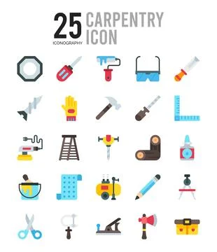 25 Carpentry Flat icon pack. vector illustration. Stock Illustration