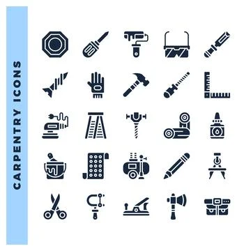 25 Carpentry Glyph icon pack. vector illustration. Stock Illustration