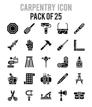25 Carpentry Glyph icon pack. vector illustration. Stock Illustration