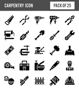 25 Carpentry Glyph icon pack. vector illustration. Stock Illustration