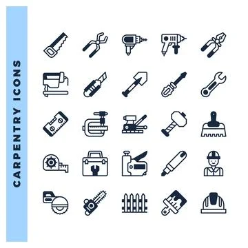 25 Carpentry Lineal Fill icon pack. vector illustration. Stock Illustration