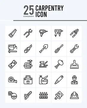 25 Carpentry Outline icons Pack vector illustration. Stock Illustration