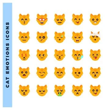 25 Cat Emotions Flat icon pack. vector illustration. Illustrazione stock