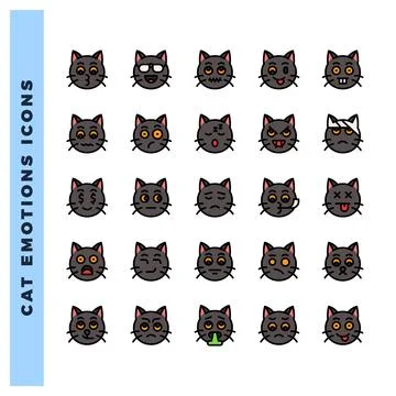 25 Cat Emotions Flat icon pack. vector illustration. Illustrazione stock