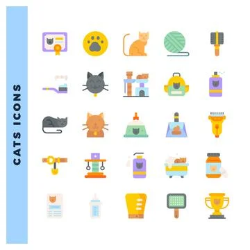25 Cats Flat icon pack. vector illustration. Illustrazione stock