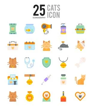 25 Cats Flat icon pack. vector illustration. Illustrazione stock