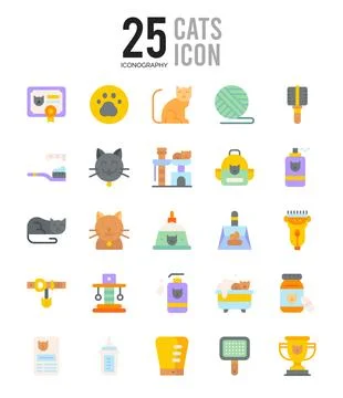 25 Cats Flat icon pack. vector illustration. Stock Illustration