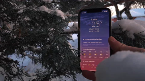 -25 Celsius IPhone weather app Stock Footage 234008065