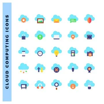25 Cloud Computing Flat icon pack. vector illustration. Illustrazione stock