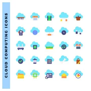 25 Cloud Computing Flat icon pack. vector illustration. Illustrazione stock