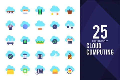 25 Cloud Computing Flat icon pack. vector illustration. 스톡 일러스트