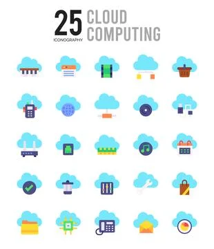 25 Cloud Computing Flat icon pack. vector illustration. Illustrazione stock