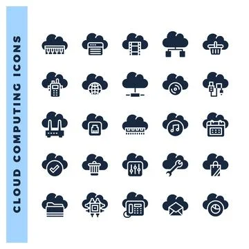 25 Cloud Computing Glyph icon pack. vector illustration. 스톡 일러스트