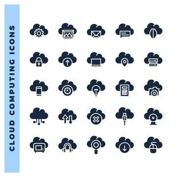 25 Cloud Computing Glyph icon pack. vector illustration. Stock Illustration