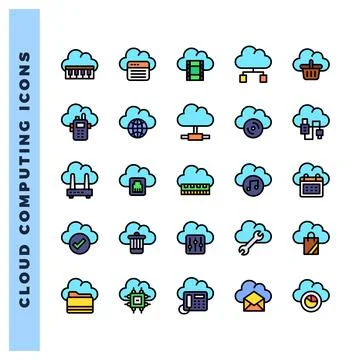 25 Cloud Computing Lineal Color icon pack. vector illustration. Stock Illustration