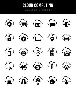 25 Cloud Computing Lineal Fill icons Pack vector illustration. Stock Illustration