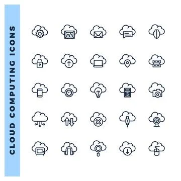 25 Cloud Computing Lineal icon pack. vector illustration. Stock Illustration