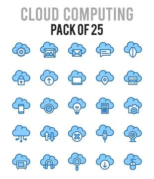 25 Cloud Computing. Two Color icons Pack. vector illustration. Stock Illustration