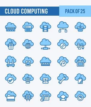25 Cloud Computing. Two Color icons Pack. vector illustration. Stock Illustration