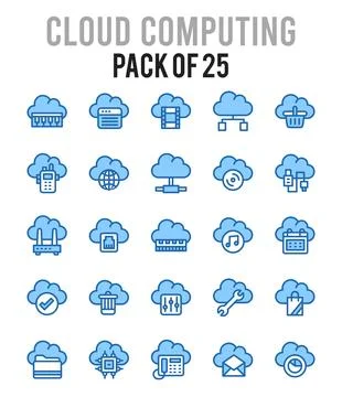 25 Cloud Computing. Two Color icons Pack. vector illustration. Stockillustratie