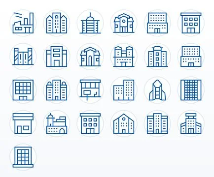 25 Commercial Building Editable Vector Icons in Retina Ready Regular Line A.. Ilustración de archivo