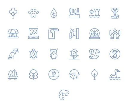 25 Conservation PIXEL Perfect Vector Icons in 128x128 Regular Line Aesthetic Stock Illustration