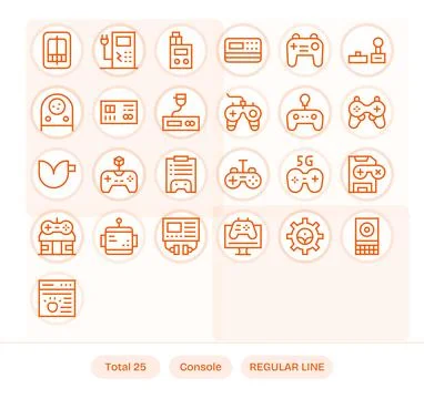 25 Console Pixel Optimized Vector Icons in Retina Ready Regular Line Aestheti Stock Illustration