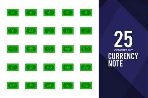 25 Currency Note Flat icon pack. vector illustration. Stockillustratie