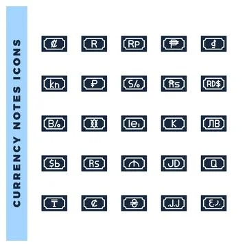 25 Currency Note Glyph icon pack. vector illustration. Stock Illustration
