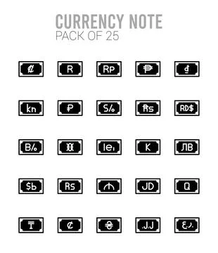 25 Currency Note Lineal Fill icons Pack vector illustration. Stock Illustration