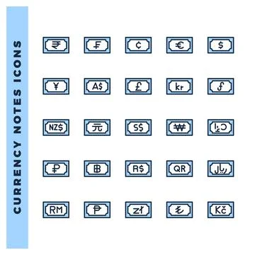 25 Currency Note Two Color icon pack. vector illustration. Stock Illustration