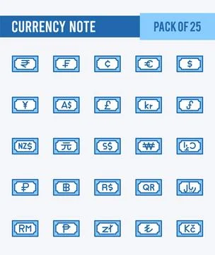 25 Currency Note. Two Color icons Pack. vector illustration. Stock Illustration