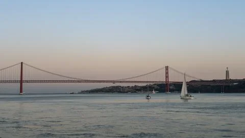 25 de Abril Bridge across the Tagus River in Lisbon Stock Photos