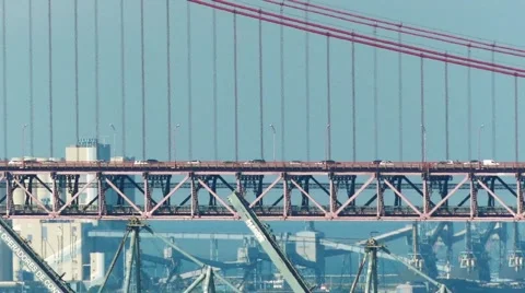 25 de Abril Bridge in Lisbon, capital of Portugal Stock Footage 62741072