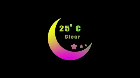 25 Degree C. Clear text with moon and stars icon animation. Video stock 286145206
