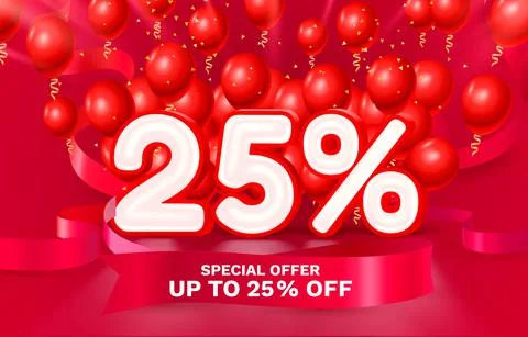25 Off. Discount creative composition. 3d sale symbol with decorative objects Stock Illustration