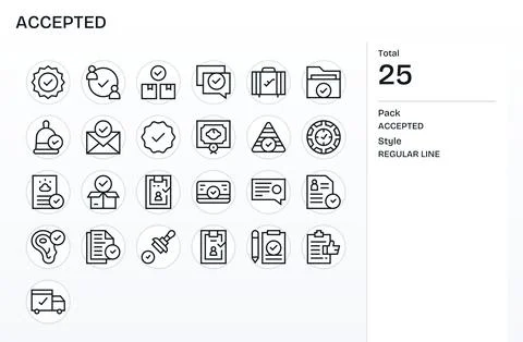 25 Display Perfect 256x256 Vector Icons for Accepted in elegant Regular Lin.. Stock Illustration