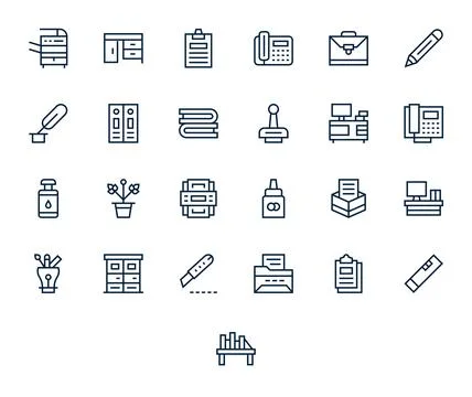 25 Display Perfect Regular Line Vector Icons from Office Supplies Collection Illustrazione stock