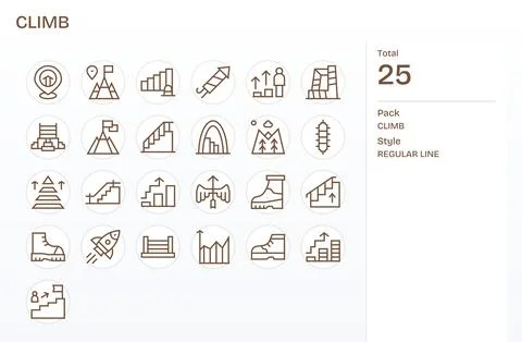 25 Display Perfect Regular Line Vector Icons designed for Climb Interface Stock Illustration