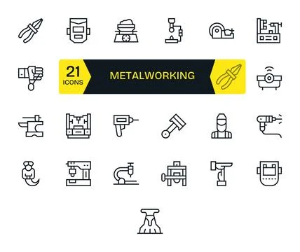 25 Display Perfect Regular Line Vector Icons designed for Metalworking Inte.. Stock Illustration