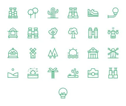 25 Display Perfect Vector Icons themed around Landscape in 64x64 Regular Li.. Stock-Illustration
